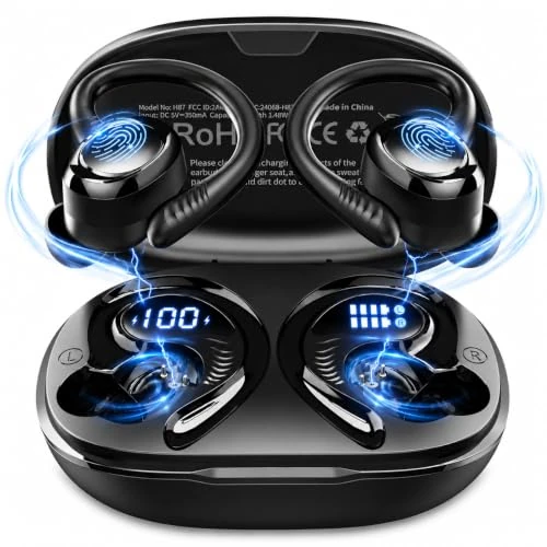 Offerta a tempo: Hupoaf Cuffie Bluetooth Sport, Auricolari Bluetooth 5.4 con ENC Mic, 50 Ore Cuffie Wireless HiFi Stereo, Cancellazione Rumore Cuffiette Bluetooth, IP7 Impermeabili, USB-C Cuffie per Correre e Running - 70% da 99.99 € a 29.99 €