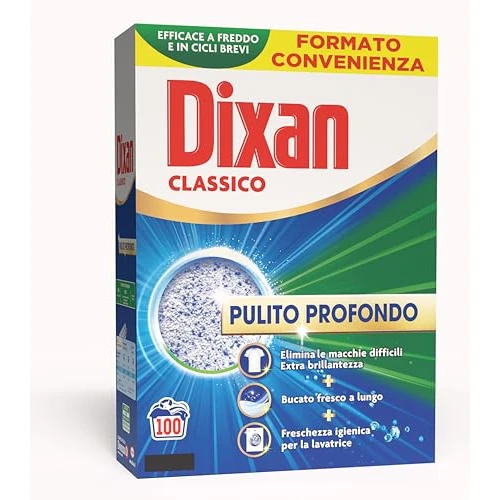 Offerta a tempo: Dixan Detersivo Lavatrice Polvere Classico, con tecnologia Pulito Profondo, confezione singola formato da 100 lavaggi - 0.00% da 22.99 € a 22.99 €