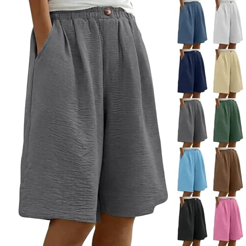 Offerta a tempo: Pantaloncini Donna Estivi Leggeri Comodi Shorts, Larghi Leggeri Eleganti Comodi Bermuda Shorts pantaloncini al Ginocchio Baggy elastici in vita Pantaloni Corti Taglie Forti Pantaloni con tasche - 0.00% da 19.98 € a 19.98 €