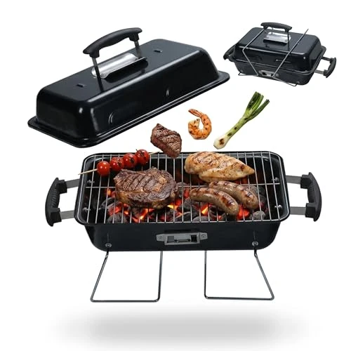 Limited-time offer: Relaxdays Tabletop folding grill, H x W x D: 36 x 56 x 30.5 cm, portable, vents, lid, camping, steel, black from 53.90 £ to 53.90 £ (save 0.00%)