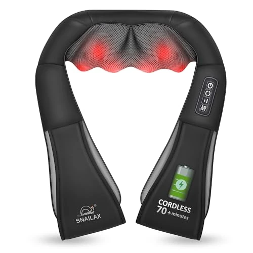 Offerta a tempo: Snailax Massaggiatore cervicale senza fili con calore, massaggiatore Shiatsu ricaricabile con cinghia regolabile, 2 livelli di intensità, durata della batteria di 60 minuti, regalo per donne e uomini - 0.00% da 64.99 € a 64.99 €