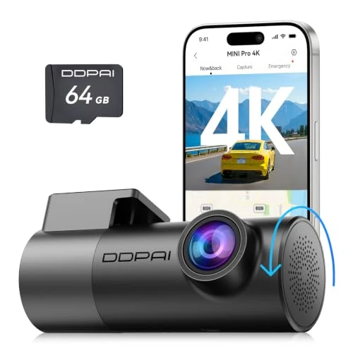Tijdelijke aanbieding: DDPAI MINI Pro 4K Dashcam Voor in de Auto, 2160P Frontcamera, 360° Draaibaar, Inclusief 64GB Geheugenkaart, Nachtzicht, 24-uurs Parkeermonitor, 5.8G Wifi 6, Loopopname, App-bediening, Supercondensator van 69.99 € naar 69.99 € (0.00%
