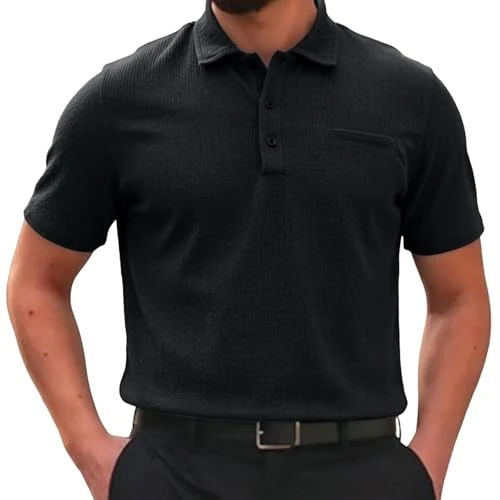 Offerta a tempo: Lvnsdknerse Breeze Capri Polo Uomo con vestibilità per Pancia da Birra, Elastico e Asciugatura Rapida, Collo texturizzato Maniche Corte, Ideale per Golf e Tempo Libero, Ultra Morbido e seto - 0.00% da 14.99 € a 14.99 €