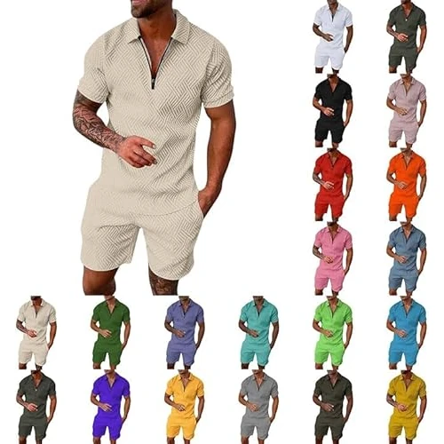 Offerta a tempo: Generico Tuta Uomo Estiva Sportiva Maniche Corte Cerniera T-Shirt e Pantaloncini Estiva 2 Pezzi Set Completo Completa Cotone Leggero Tute Due Maglietta e Complete S-6XL - 0.00% da 24.98 € a 24.98 €