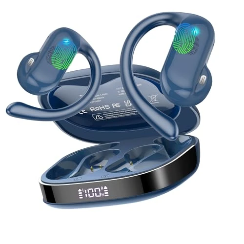 Offerta a tempo: DUSONLAP Cuffie Open-Ear, 42 Ore Auricolari Sportivi Bluetooth 5.4 con ENC Mic e Gancio Auricolare Air, IPX7 Cuffie Bluetooth con Display LED per Fitness/Corsa, Controllo Touch, iOS Android, Blu - 71% da 119.99 € a 34.99 €