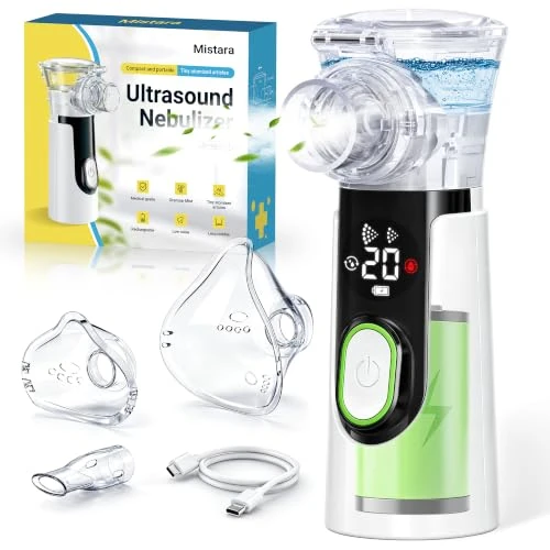 Offerta a tempo: Mistara Aerosol Portatile Silenzioso per Adulti e Bambini - Macchina Aerosol con Display LED e Timer Digitale, Auto-Pulizia, USB-C Ricaricabile, Maschere e Boccaglio - 78% da 135.99 € a 29.99 €