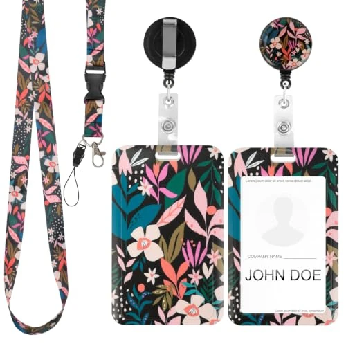 AiQInu Porta Tarjetas Identificativas, Cordón Desmontable con Clip Retráctil, Lanyard Enfermera, Funda Porta Tarjeta Colgante Protector Floral de Visita Puerta para Médico, Maestros y Estudiantes