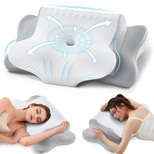 Offerta a tempo: KOOTETA Cuscino Cervicale Memory Foam, Cuscino Ortopedico per Dormire con Supporto per Collo e Spalle, Doppia Altezza 10/13 cm, Federa Traspirante Sfoderabile Lavabile, 64x39 cm, Grigio Chiaro - 0.00% da 29.99 € a 29.99 €