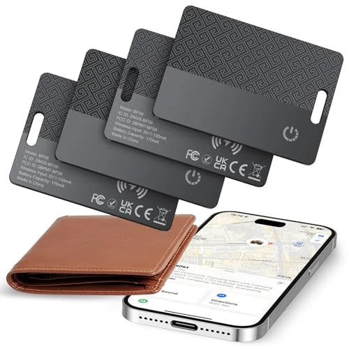 Offerta a tempo: Wallet Tracker Card 4 Pezzi, Compatibile con Apple Dov’è (Solo iOS), 1.8mm, Impermeabile IP68, Localizzatore Bluetooth con ricarica wireless per Portafogli, Passaporti, Bagagli - 0.00% da 59.99 € a 59.99 €