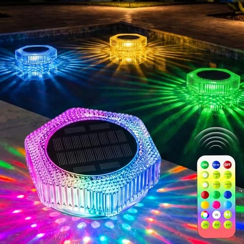Offerta a tempo: Luci Galleggianti Solari per Piscina, 7 Colori RGB + Effetto Corsa, IP68 Impermeabile, 4 Livelli di Luminosità, Telecomando 10m, Timer 2/4/6h – per Piscina, Laghetto, Giardino, Decorazione Feste - 62% da 69.00 € a 25.99 €
