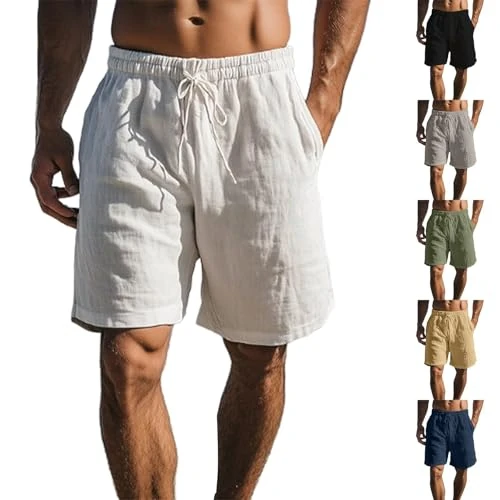 Offerta a tempo: Generico Pantaloncini Uomo Estivi Lino Cotone - Pantaloni Corti Leggeri Traspirante Comodi Bermuda Tinta Unita Casual Shorts Uomo con Tasche Short da Spiaggia - 0.00% da 23.98 € a 23.98 €