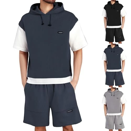 Offerta a tempo: Tnompsu Tuta Estiva Uomo Due Pezzi Completi Estivi Uomo Felpa Manica Corta con Coulisse E Pantaloni Corti Tasche Contrasto Comodo Leggera Completo Casual per Tempo Libero E L'Uso Quotidiano - 0.00% da 39.98 € a 39.98 €
