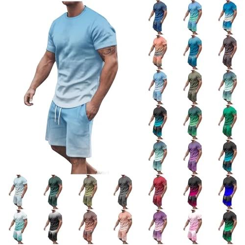 Limited-time offer: Tnompsu Men's Tracksuit – Sports Suits for Men 2 Pieces Set Crew Neck Short Sleeve T-Shirt and Shorts with Drawstring Pockets Breathable Comfortable Summer Suit Beach Suits, 01#light blue, S from 34.75 £ to 34.75 £ (save 0.00%)
