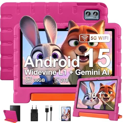 Offre limitée : ZIOVO Tablette Enfants Android 15 Tablette 10 Pouces, 30Go RAM + 64Go ROM (TF 2To), Gemini AI, 5G WiFi/Octa-Core/Widevine L1/Face ID/Contrôle Parental/6000 mAh/BT 5.0, Tablette avec étui EVA - Rose de 299.99 € à 99.99 € (67% de remise)