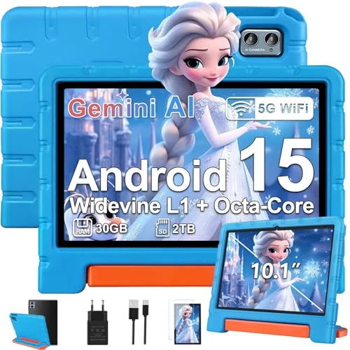 Offerta a tempo: ZIOVO Tablet Bambini 10 Pollici Tablets Android 15, 30GB RAM+64GB ROM(TF 2TB), 5G WiFi Tablets,Gemini AI/Octa-Core/Widevine L1/Face ID/Parentale Controllo/6000 mAh/BT 5.0, Tablet con Eva Caso-Blu - 73% da 399.99 € a 109.99 €
