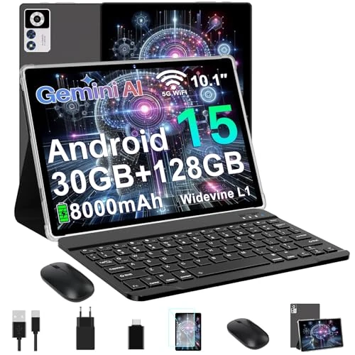 Offerta a tempo: ZIOVO Android 15 Tablet 10 Pollici,Gemini AI,30GB RAM+128GB ROM(TF 1TB)Tablets,5G WiFi Tablets,Octa-Core 2.0 GHz/Widevine L1/8000 mAh/Bluetooth 5.0/GPS/Face ID/2 in 1 Tablet con Tastiera e Mouse-Nero - 60% da 299.99 € a 119.99 €