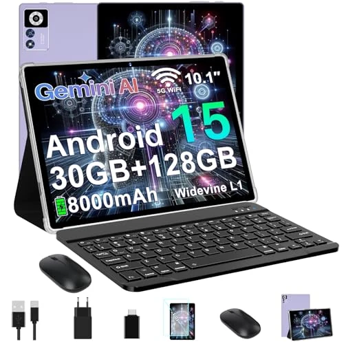 Offerta a tempo: ZIOVO Tablet 10 Pollici Android 15,30GB RAM+128GB ROM(TF 1TB),5G WiFi Tablets,Octa-Core 2.0 GHz/Gemini AI/Widevine L1/8000 mAh/Bluetooth 5.0/GPS/Face ID/2 in 1 Tablet con Tastiera e Mouse-Viola - 0.00% da 119.99 € a 119.99 €