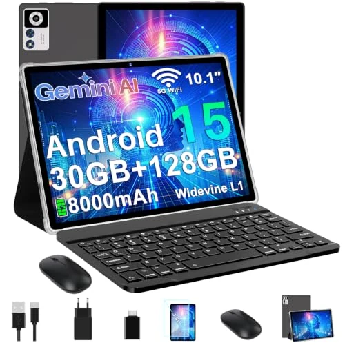 Offerta a tempo: ZIOVO Android 15 Tablet 10 Pollici,Gemini AI,30GB RAM+128GB ROM(TF 1TB)Tablets,5G WiFi Tablets,Octa-Core 2.0 GHz/Widevine L1/8000 mAh/Bluetooth 5.0/GPS/Face ID/2 in 1 Tablet con Tastiera e Mouse-Nero - 60% da 299.99 € a 119.99 €