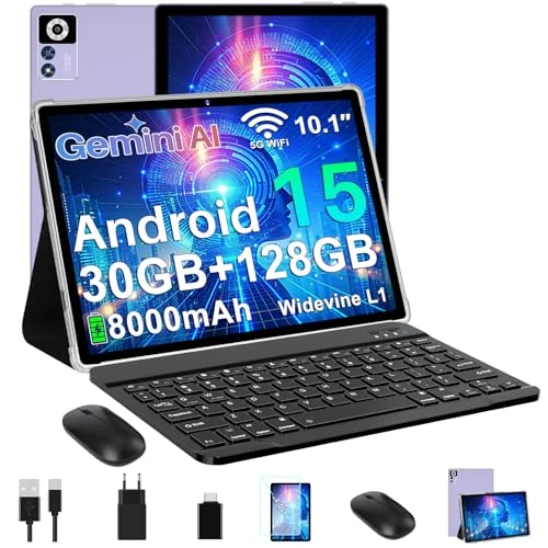 Offerta a tempo: ZIOVO Android 15 Tablet 10 Pollici,Gemini AI,30GB RAM+128GB ROM(TF 1TB)Tablets,5G WiFi Tablets,Octa-Core 2.0 GHz/Widevine L1/8000 mAh/Bluetooth 5.0/GPS/Face ID/2 in 1 Tablet con Tastiera e Mouse-Viola - 60% da 299.99 € a 119.99 €