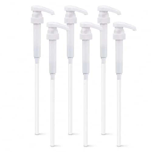 6 Stück Dosierpumpe für Sirup, Farbe Weiß, Pumpspender 28/400, kompatibel mit Flaschen von 500 ml bis 1000 ml, wiederverwendbar für Monin-Sirup, Kaffee, Seife und Shampoo, mit Langen Schläuchen