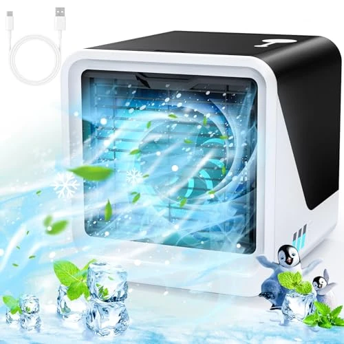 Offerta a tempo: Condizionatore Portatile, Ventilatore Silenzioso 3 in 1 USB, 3 Velocità e Luce Notturna a 7 Colori, Aria Condizionata Senza Tubo, Raffreddatore d'aria, Adatto per camera da letto e ufficio - 5% da 49.99 € a 47.49 €