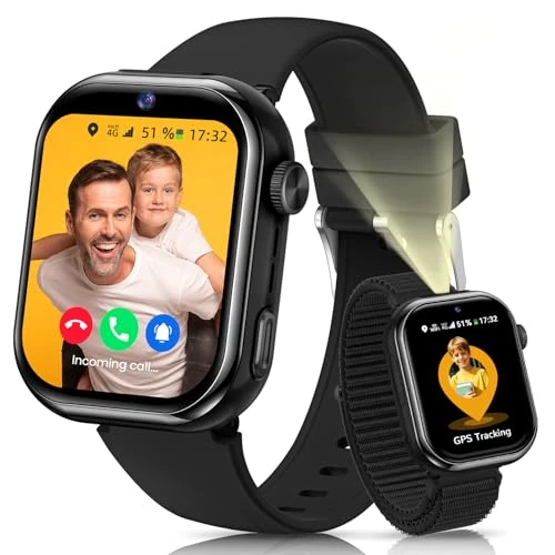 Offerta a tempo: 4G Smartwatch Bambini, IP68 Orologio Smartwatch Bambini con GPS, Chiamate, Videochiamate, Chat Vocale, Doppia Fotocamera, SOS, Modalità Scuola, Torcia, Sveglia, Smart Watch per Ragazzi e Ragazze Nero - 0.00% da 69.99 € a 69.99 €