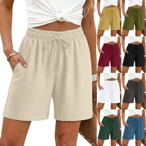Offerta a tempo: Generico Bermuda Cotone Donna - Estivi al Ginocchio Pantaloncini Lino Donna Leggeri Pantaloni Corti Eleganti Curvy Elastico in Vita Shorts Gamba Larga Baggy Pantaloncini Larghi Spiaggia - 0.00% da 14.98 € a 14.98 €
