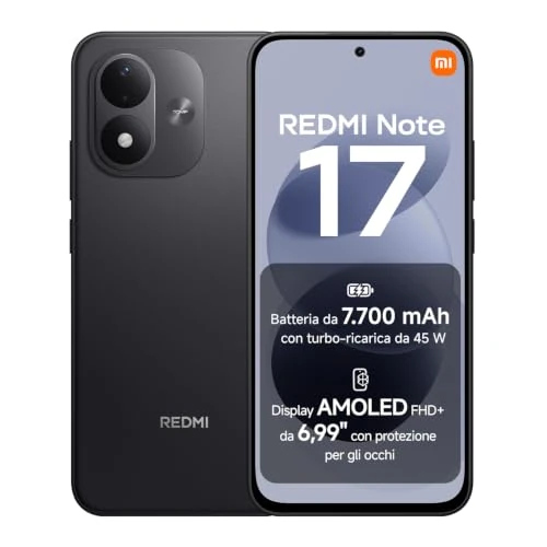 Offerta a tempo: REDMI Note 17, Smartphone 4+128GB, Black, Batteria da 7700 mAh - 9% da 219.90 € a 199.90 €