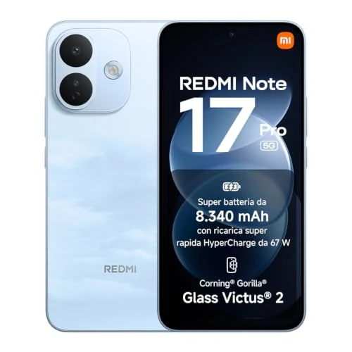 Offerta a tempo: REDMI Note 17 Pro 5G, Smartphone 8+512GB, Sky Blue, Batteria da 8340 mAh | Fotocamera OIS 50MP, HyperCharge 67W, Snapdragon®6s Gen4, Display Flagship Alta Luminosità 3500nit, Protezione Occhi, HyperAI - 33% da 599.90 € a 399.90 €