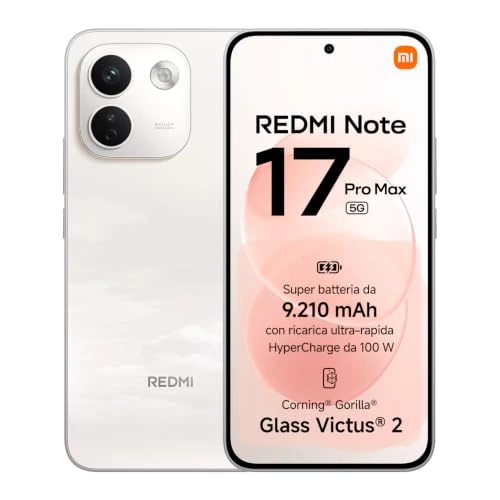 Offerta a tempo: REDMI Note 17 Pro Max 5G, Smartphone 8+256GB, Cloud Blush, Batteria 9210mAh | Snapdragon® 6 Gen 5, Fotocamera OIS 50MP, HyperCharge 100W, Resistenza IP66/IP68, Flagship Display, Xiaomi HyperAI - 33% da 599.90 € a 399.90 €