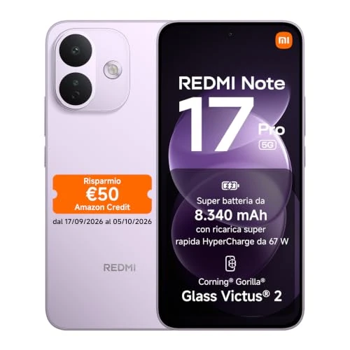 Offerta a tempo: REDMI Note 17 Pro 5G, Smartphone 8+512GB, Purple, Batteria da 8340 mAh - 20% da 599.90 € a 479.90 €