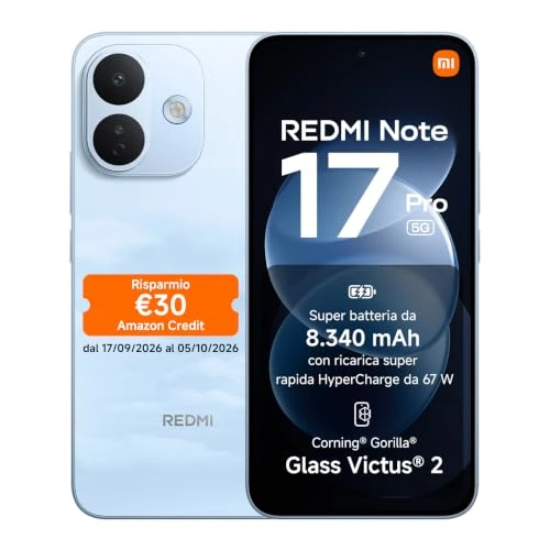 Offerta a tempo: REDMI Note 17 Pro 5G, Smartphone 12+256GB, Sky Blue, Batteria da 8340 mAh - 22% da 549.90 € a 429.90 €