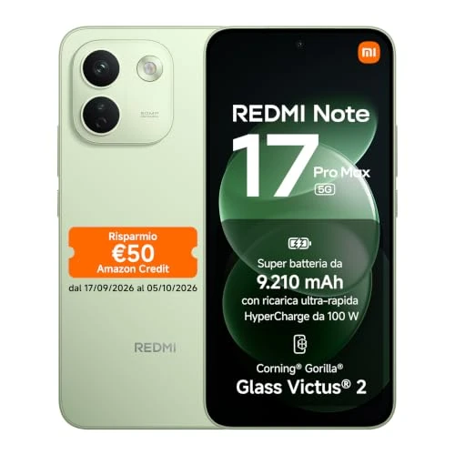 Offerta a tempo: REDMI Note 17 Pro Max 5G, Smartphone 8+512GB, Green, Batteria 9210mAh - 15% da 649.90 € a 549.90 €