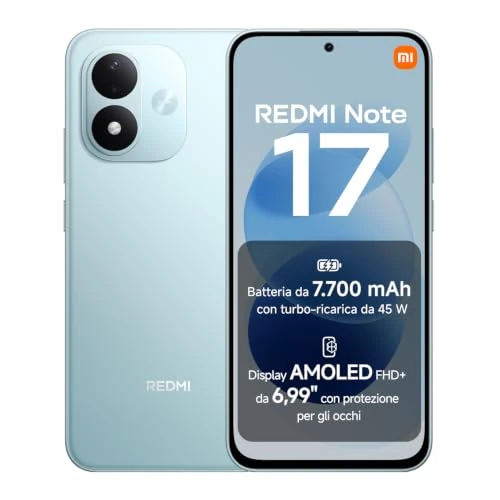Offerta a tempo: REDMI Note 17, Smartphone 6+256GB, Sky Teal, Batteria da 7700 mAh - 7% da 269.90 € a 249.90 €