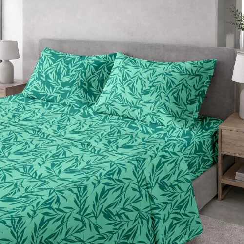 Offerta a tempo: Ruggeri Completo Letto Matrimoniale, Microfibra, Floreale Verde Bicolor - 0.00% da 27.56 € a 27.56 €