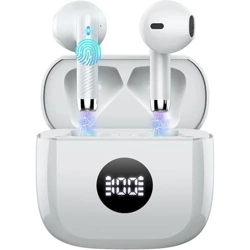 Offerta a tempo: Cuffie Bluetooth 5.4, Auricolari Bluetooth Stereo HiFi Con 4 ENC Microfoni Anti-Rumore, Durata 50 Ore Cuffiette In Ear, Cuffiette Touch Control, Impermeabili IP7 Cuffie Senza Fili, LED-Display - 72% da 89.99 € a 24.99 €