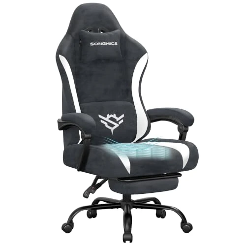 Offerta a tempo: SONGMICS Sedia da Gaming, Sedia Ergonomica da Ufficio, Reclinabile a 135°, con Poggiapiedi e Supporto Lombare, 70 x 70 x (120-130) cm, Grigio Carbone e Bianco Nuvola, OBG092GQ01 - 15% da 109.99 € a 93.49 €