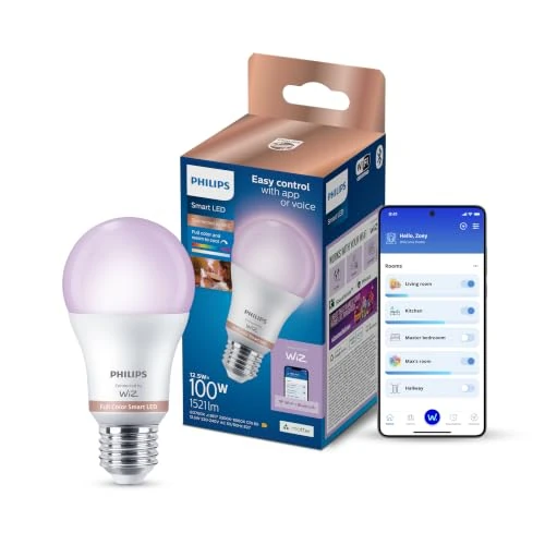 Tijdelijke aanbieding: Philips Smart Lighting, slimme RGB LED-lamp A60, E27-fitting, 1521 lm, gekleurd- en instelbaar wit licht 2200-6500 K, laag dimmen, Connected by WiZ, Alexa, Google Home en Apple Home van 18.99 € naar 18.99 € (0.00% korting)