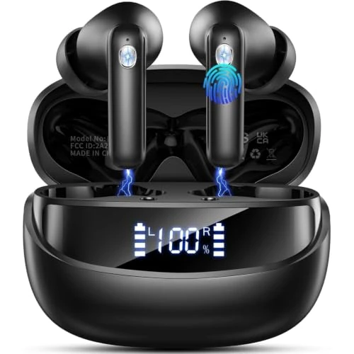 Offerta a tempo: Nuovo Cuffie Bluetooth 5.4, Auricolari Bluetooth Stereo HiFi Con 4 ENC Microfoni Anti-Rumore, Durata 50 Ore Cuffiette In Ear, Impermeabili IP7 Cuffie Senza Fili, Cuffiette Touch Control, LED-Display - 72% da 89.99 € a 24.99 €
