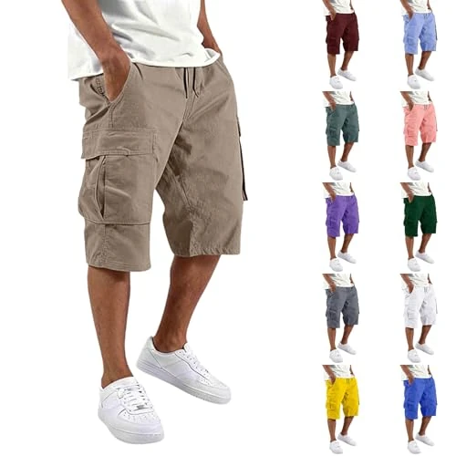 Offerta a tempo: Generico Pantaloncini Cargo da Uomo Estivi Corti con Coulisse e Tasche Multiple Stile Militare Workwear per Tempo Libero Palestra Spiaggia Indumento Leggero Traspirante Comodo Giovane Cotone - 0.00% da 18.98 € a 18.98 €