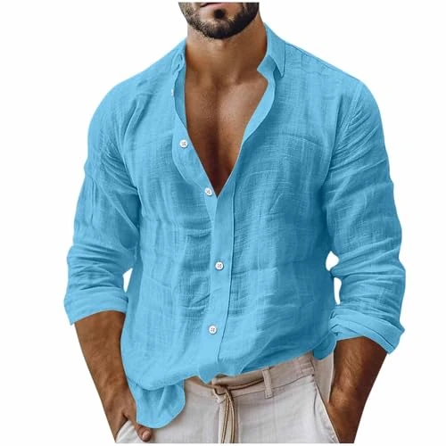 Offerta a tempo: Camicia Uomo Lino Manica Lunga Vestibilità Ampia Camicie Casual Camicia Lino Uomo Manica Lunga Estiva Con Bottoni Tinta Unita Maglia Camicie In Cotone Linos Da Spiaggia Estiva Per Mare Vacanza - 0.00% da 17.49 € a 17.49 €