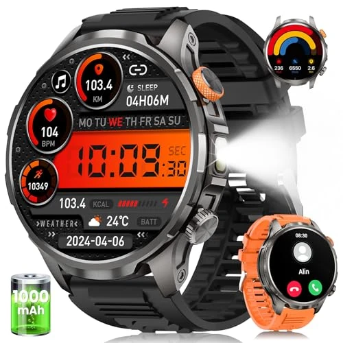 Offerta a tempo: BANLVS 2026 Smartwatch Uomo Militare con 1000mAh/Luce LED, 1.91" AMOLED Orologio Smartwatch con Chiamate Bluetooth, 110+ Modalità Sportive, 5ATM, 24H Sonno/Frequenza Cardiaca/SpO2, Android iOS - 18% da 109.99 € a 89.99 €