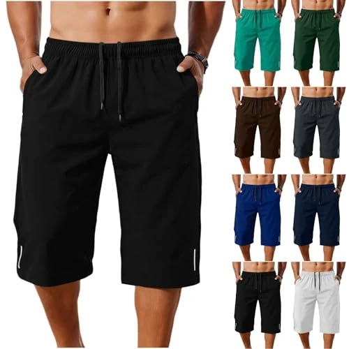 Offerta a tempo: Generico Pantaloncini Sportivi Uomo sotto Il Ginocchio con Coulisse E Tasche Pantaloni A 3/4 Estivi Bermuda Lunghi Leggeri Traspiranti per Palestra Corsa Asciugatura Rapida Vita Elastica Casual - 0.00% da 31.96 € a 31.96 €