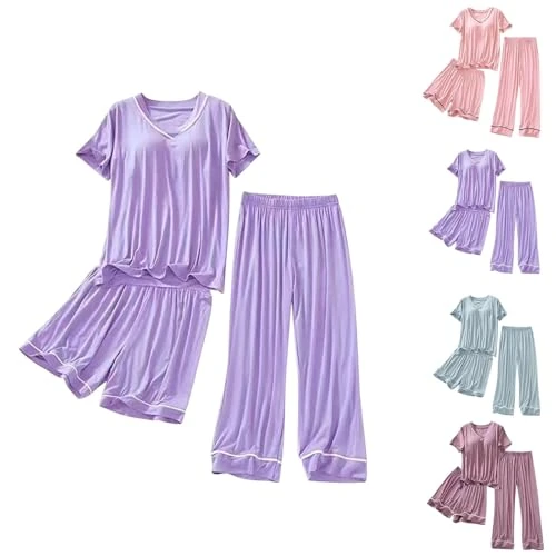 Offerta a tempo: Completi Da Donna 3 Pezzi Pigiama Leggera Traspirante Coordinato Tute Da Pigiami Taglie Forti Estivo T Shirt Con Imbottitura Integrata E Pantaloncino E Pantalone Set Casual Loungewear Tuta Per Casa - 0.00% da 19.98 € a 19.98 €