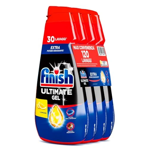 Offerta a tempo: Finish Ultimate Gel, Detersivo per Lavastoviglie, 120 Lavaggi, 4 confezioni da 30 Lavaggi, Limone, Extra Potere Sgrassante, Extra Brillantezza, Pulizia Profonda - 33% da 20.99 € a 13.99 €