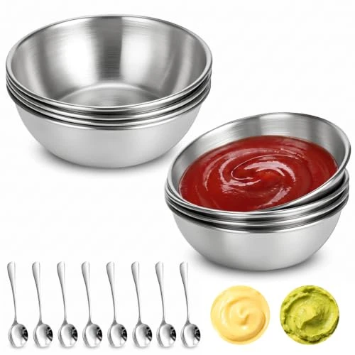 Offre limitée : VINATO Lot de 16 Bols à Sauces Inox avec Cuillères (8 Bols + 8 Cuillères), Bols Mélangeurs en Acier Inoxydable,Set de Mini Coupelles et Cuillères pour Sauces, Tapas, Snacks, Sushi et Desserts de 15.99 € à 15.99 € (0.00% de remise)