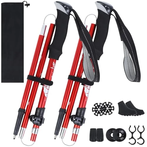 Offerta a tempo: VINATO Bastoncini Trekking 2 Pz, Pieghevoli 110-130cm, Rosso | Lega 7075 per bastone, 5 sezioni, 36cm chiuso, Impugnatura EVA, Accessori - 0.00% da 26.26 € a 26.26 €