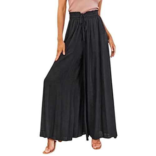 Offerta a tempo: Gonna Pantalone Donna A Gamba Larga Pantaloni Donna Estivi Casual Elastica Vita Alta Larghi Leggeri Pantalone Boho Eleganti Gamba Larga Pantaloni Palazzo Da Spiaggia Con Coulisse Pants Con Tasche - 0.00% da 16.99 € a 16.99 €