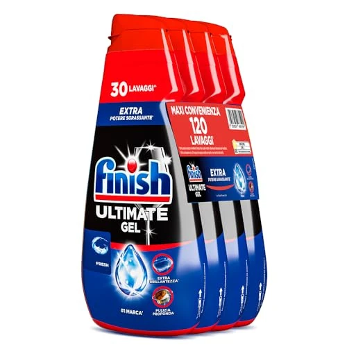 Offerta a tempo: Finish Ultimate Gel, Detersivo per Lavastoviglie, 120 Lavaggi, 4 confezioni da 30 Lavaggi, Fresh, Extra Potere Sgrassante, Extra Brillantezza, Pulizia Profonda - 33% da 20.99 € a 13.99 €