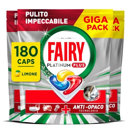 Offerta a tempo: Fairy Platinum Plus Pastiglie Lavastoviglie Limone, Anti-Opaco, 180 Capsule - 60% da 84.99 € a 33.99 €